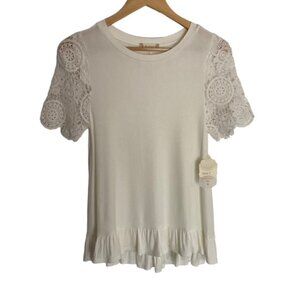 NWT Altar'd State White Embossed Sleeve Top with Ruffle Hem Small